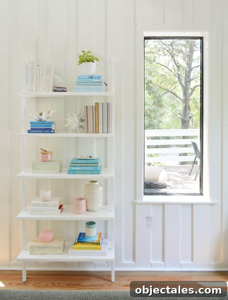Upstairs Family Room: One-Month Update 10 Tall Bookcase Against Wall In Beach Living Room