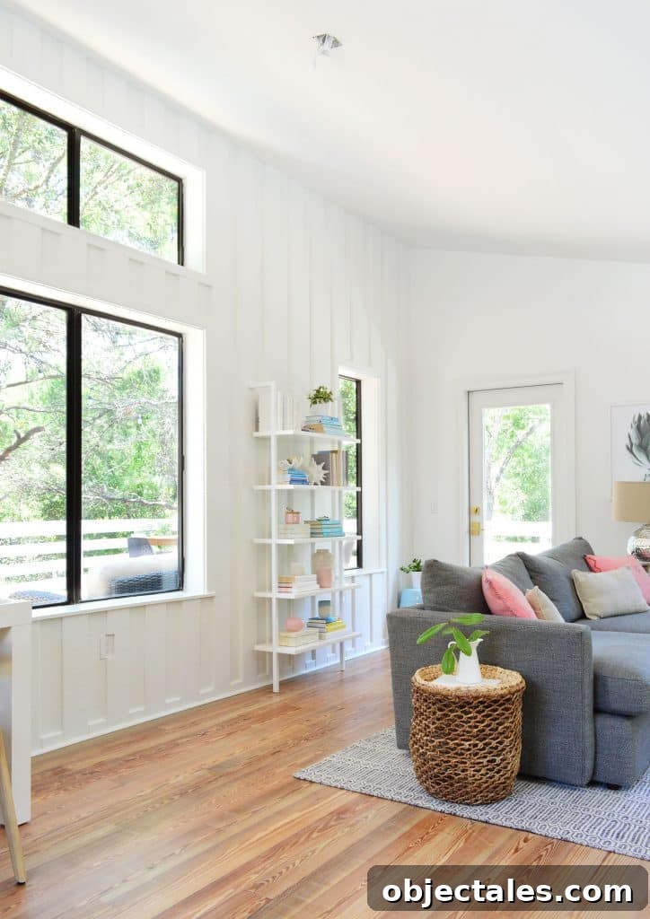 Upstairs Family Room: One-Month Update 11 Beachy Living Room With Missing Ceiling Fixture