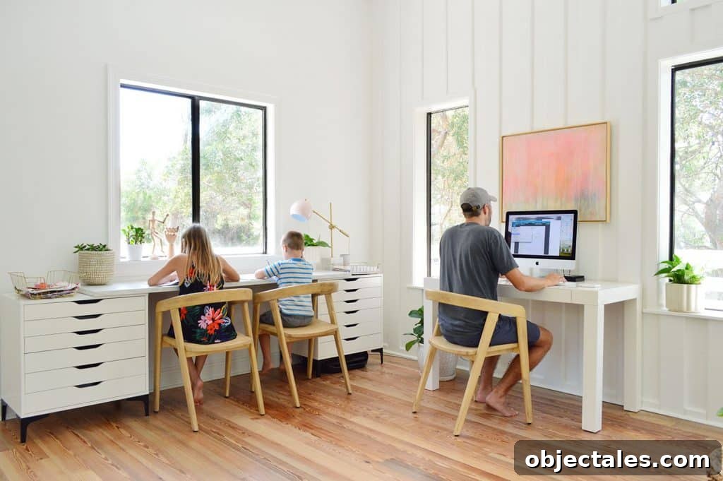 Kids Working At Art Desk With John At Office Desk