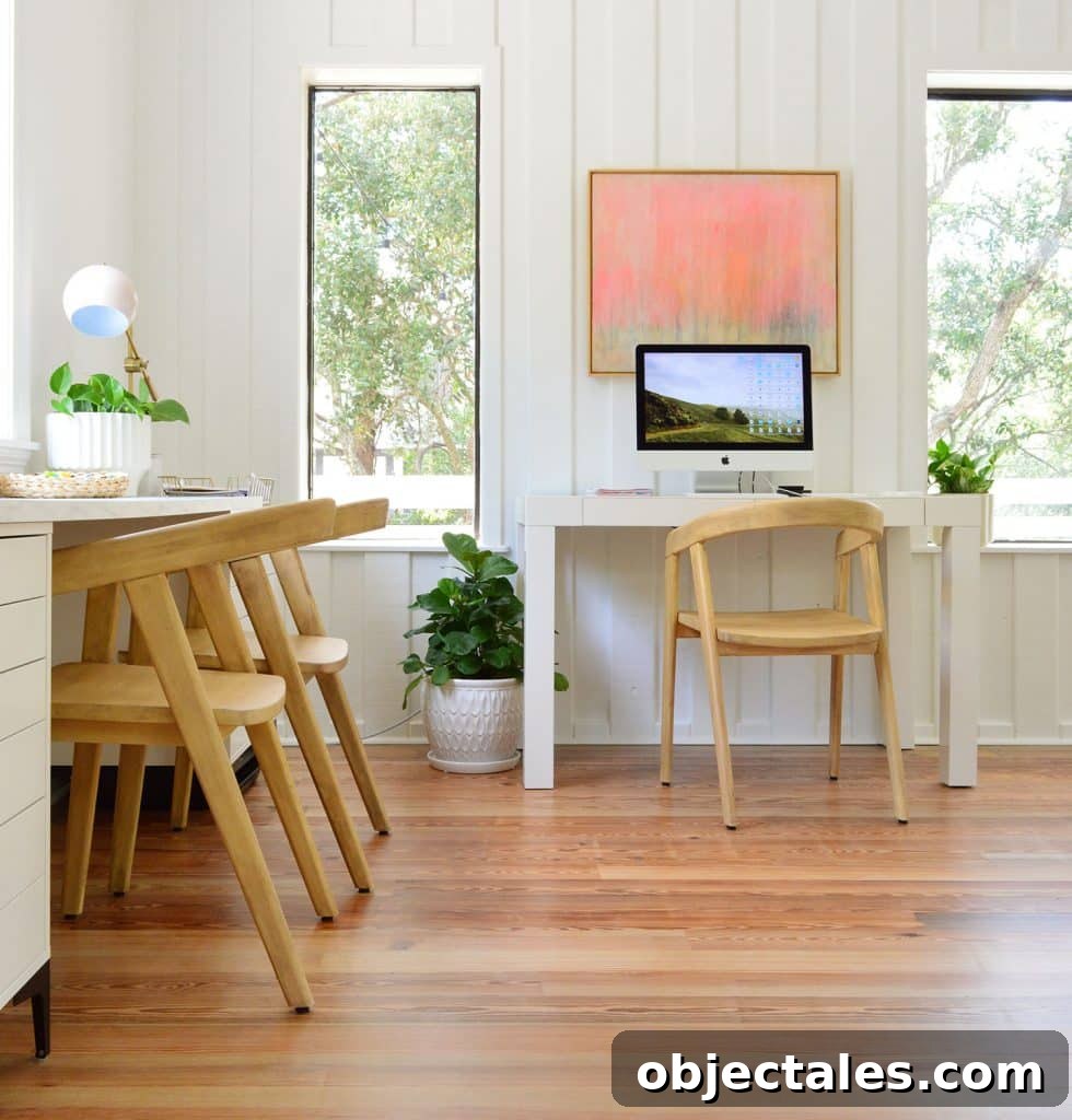 Upstairs Family Room: One-Month Update 13 Beachy Living Room With Two Desks For Office And Art