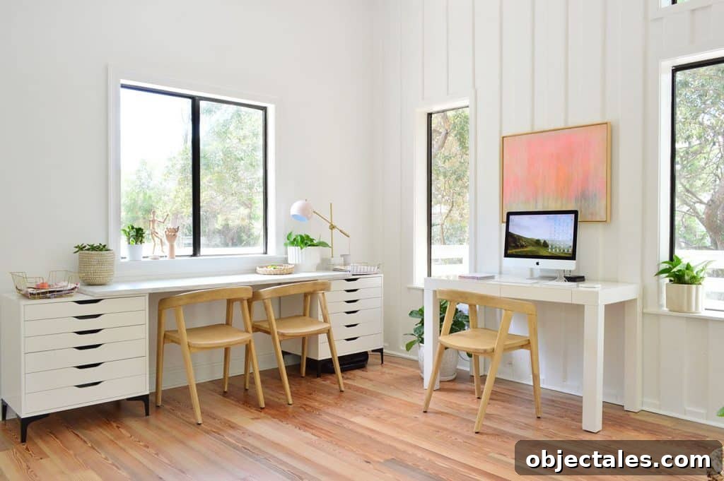 Upstairs Family Room: One-Month Update 4 Long Art Desk And Office Desk In Beachy Living Room