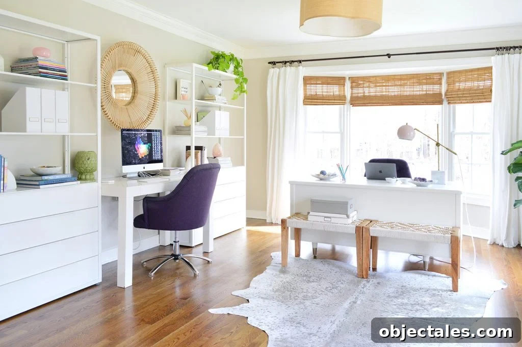 Decorating for the Zoom Era: Home Office and Video-Ready Spaces 5 Modern office with Ikea shelves and two desks
