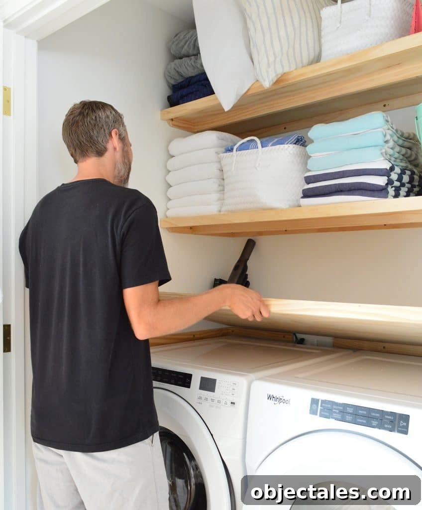 Removable laundry room counter over washer and dryer made from plywood