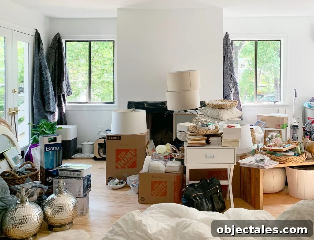 Bedroom Makeover Update: What We Changed and What's Next 17 Mess of moving boxes in bedroom on first day