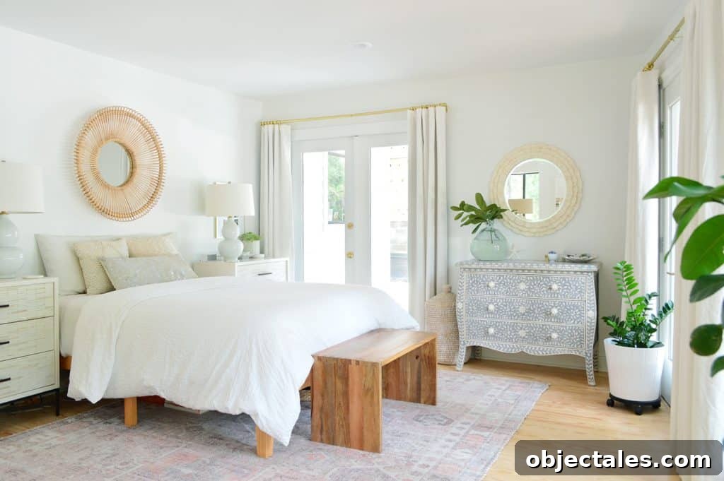 Bed with lamps and mirrors