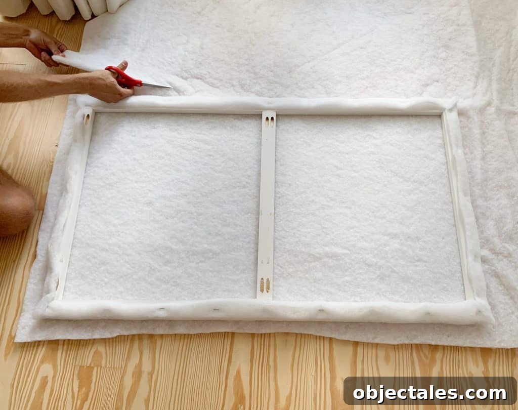 Cutting second layer of fabric batting for attaching to DIY upholstered headboard