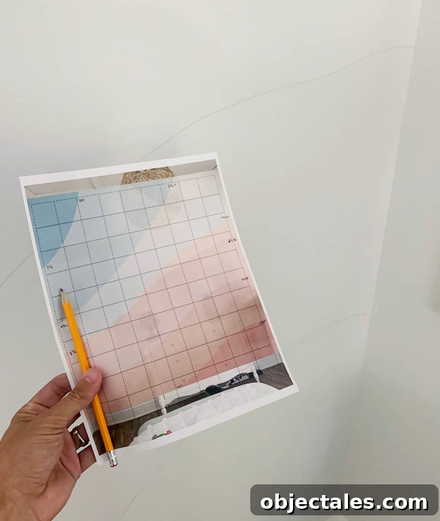 Mock up design for abstract painted wall mural with pencil