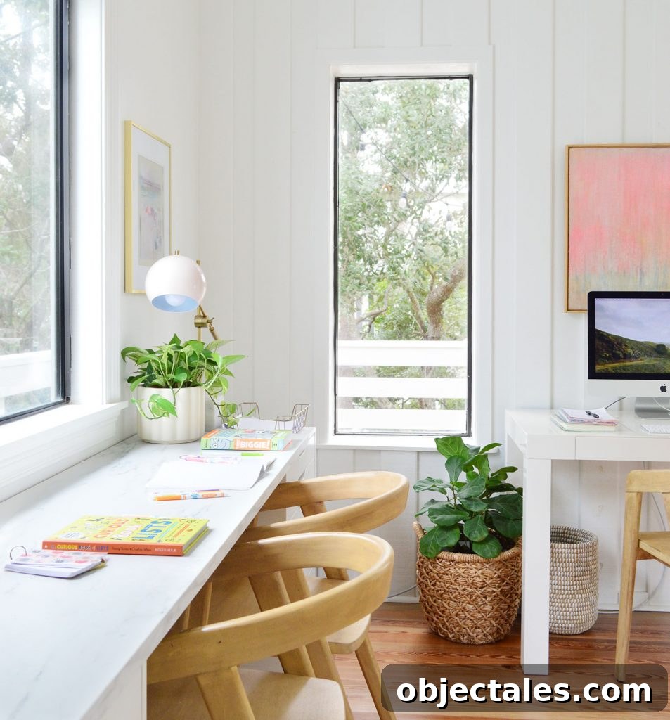 Kids Art Desk Under Window With Computer Workstation In Background