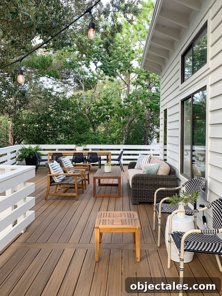 Low-Maintenance Outdoor Furniture Ideas to Refresh Your Deck 10 Second Floor Deck With Various Seating Areas Surrounded By Trees