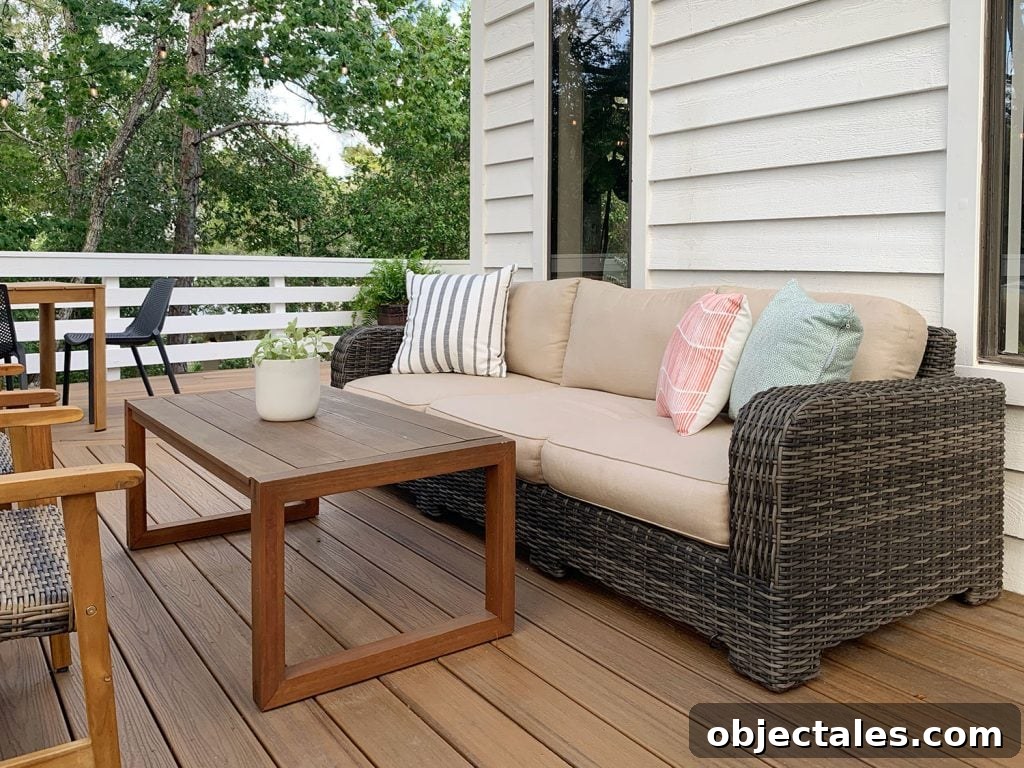 Low-Maintenance Outdoor Furniture Ideas to Refresh Your Deck 5 Woven Outdoor Sofa With Cushions And Outdoor Pillows