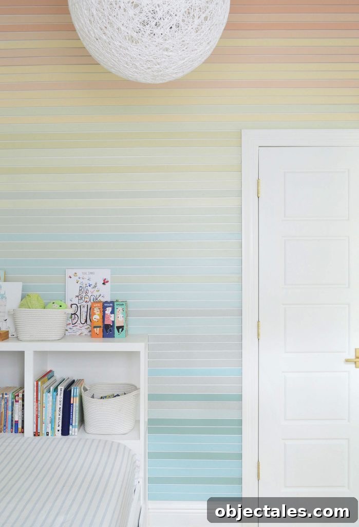 How to Create a Colorful Wood Accent Wall 23 Floor To Ceiling View Straight On Of Colorful Stripe Wall Molding Treatment