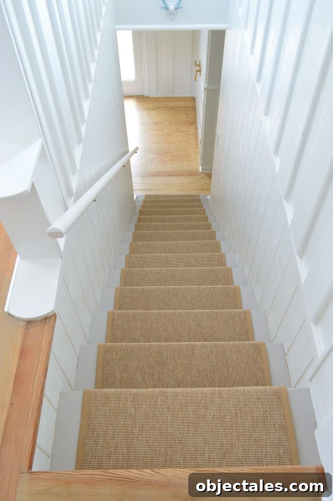Straight Down View Of Finished Sisal Stair Runner From Above