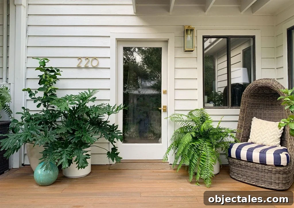 Front Porch With Glass Door And Lots Of Plants