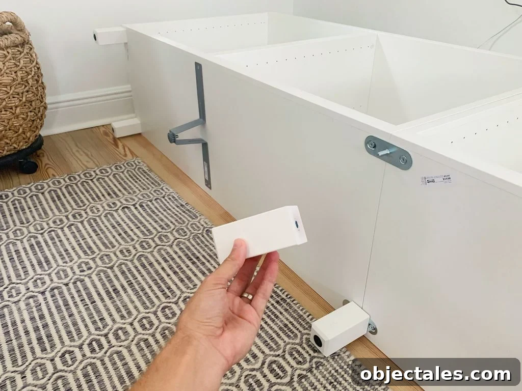 How to Build a Custom Media Cabinet with IKEA Besta 7 Bottom View Of Ikea Besta Cabinets To Show Support Leg Attachments
