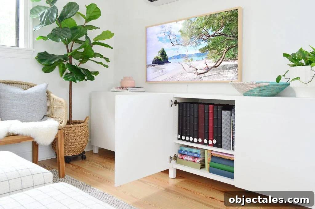 Downsizing to a Smaller Home: What It's Really Like 9 Ikea Besta Cabinet Door Open With Photo Album Storage