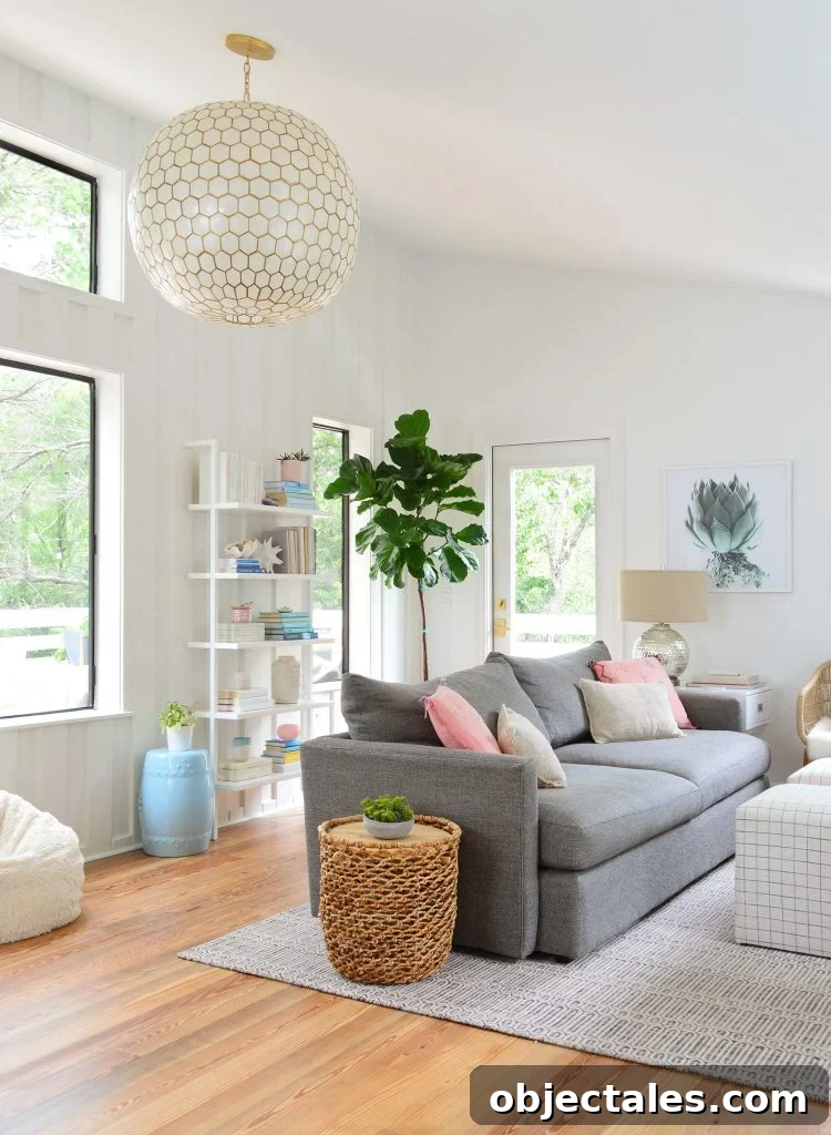Downsizing: What to Expect and How It Feels 16 Tall View Of Upstairs Family Room With Large Capiz Globe Light