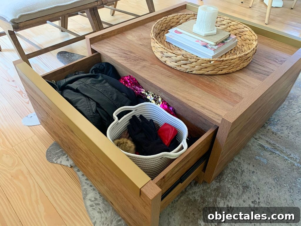 Wood coffee table with large deep drawers
