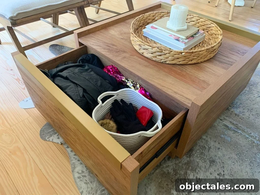 Six Months In: Our Kitchen and Sitting Area 13 Wood coffee table with large deep drawers