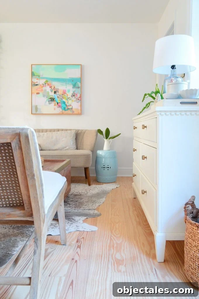 Six Months In: Our Kitchen and Sitting Area 18 Space between entry dresser and seating area chairs