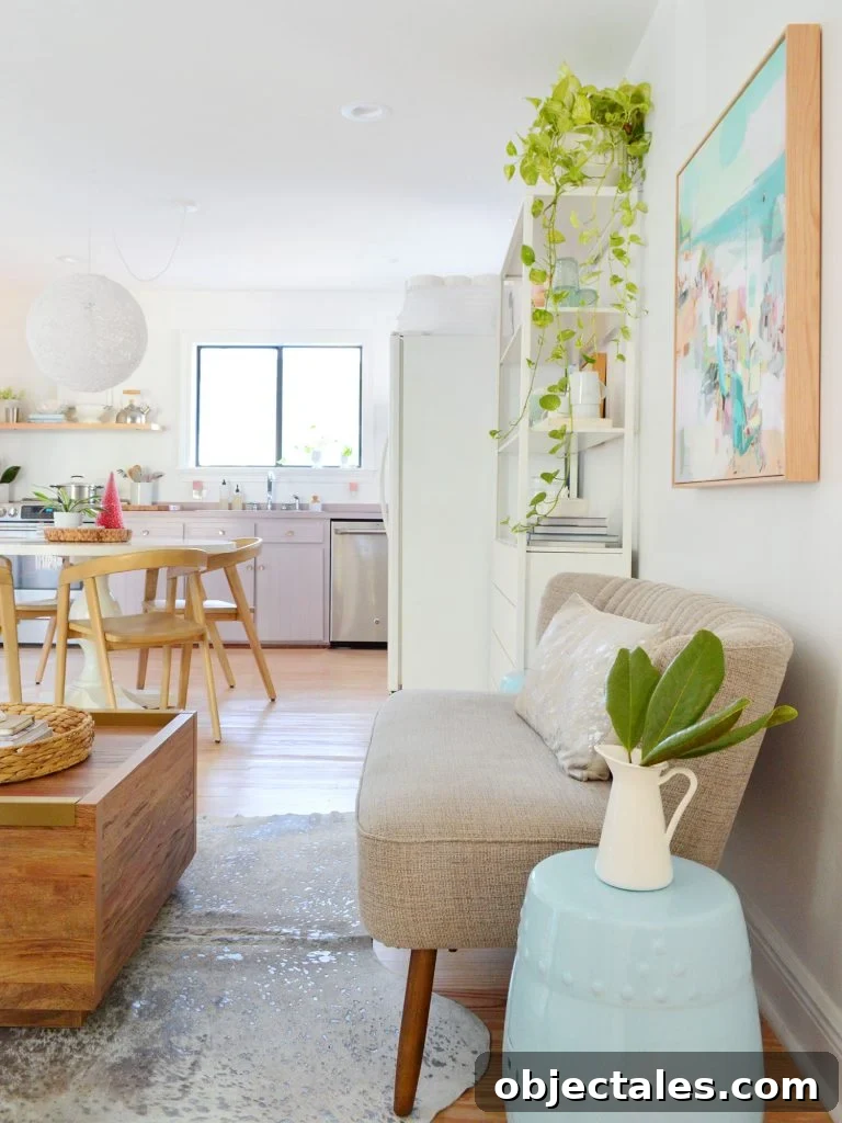 Six Months In: Our Kitchen and Sitting Area 19 Walking space between settee and coffee table leading to kitchen