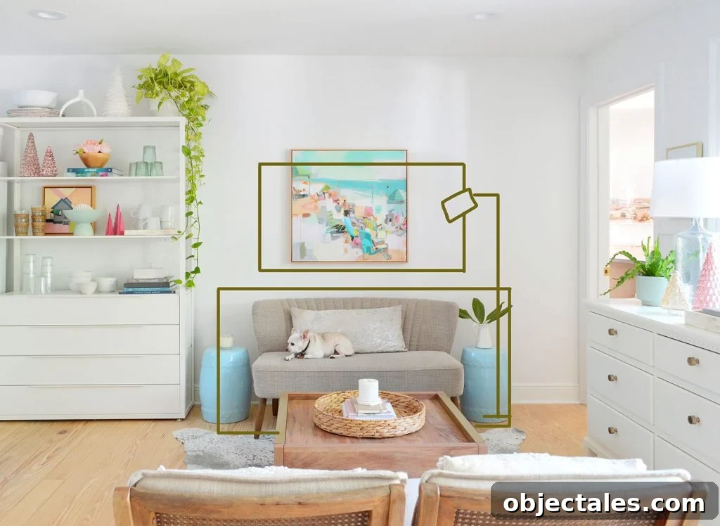 Six Months In: Our Kitchen and Sitting Area 22 Same seating area with floor lamp larger art and larger settee photoshopped into image