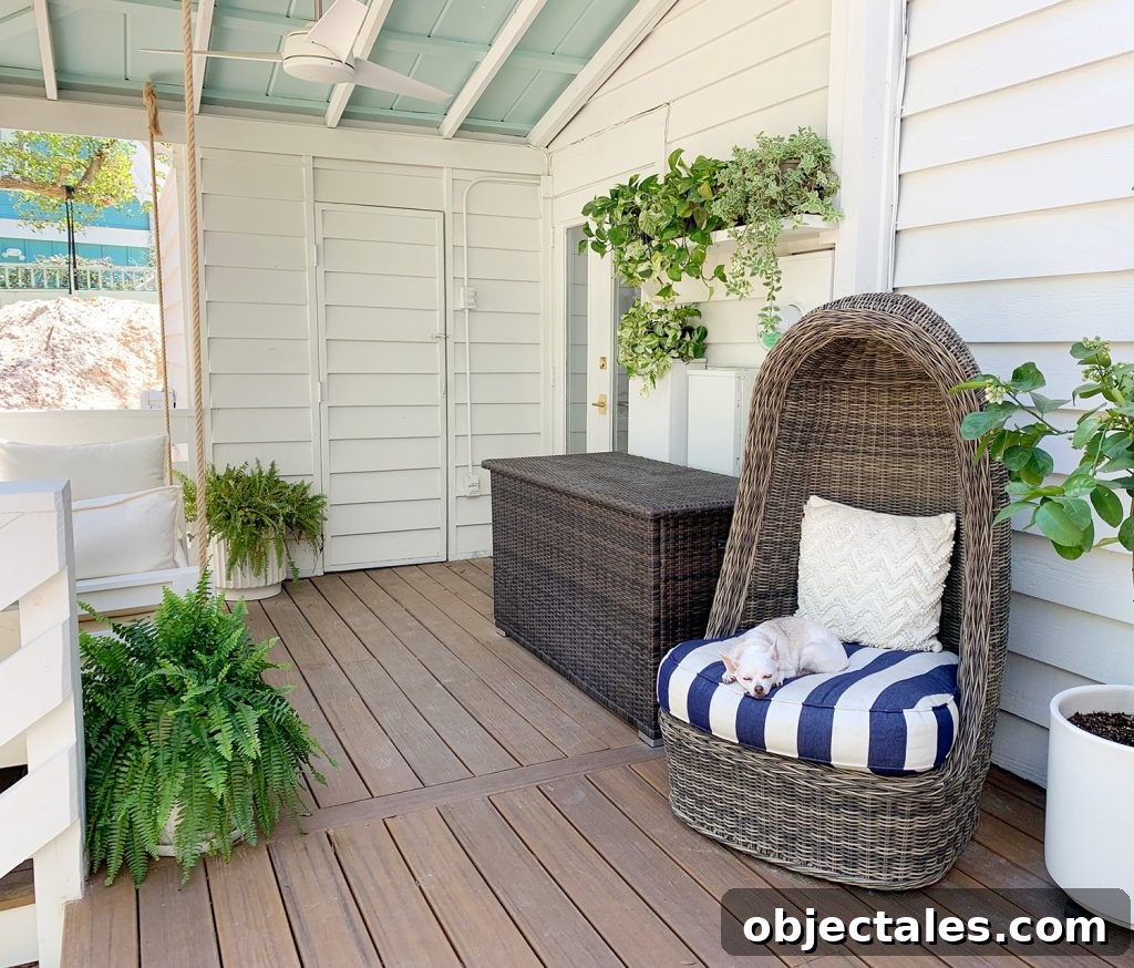 Hide Unsightly Utility Boxes with a DIY Shelf 4 Porch With Plants And Egg Chair
