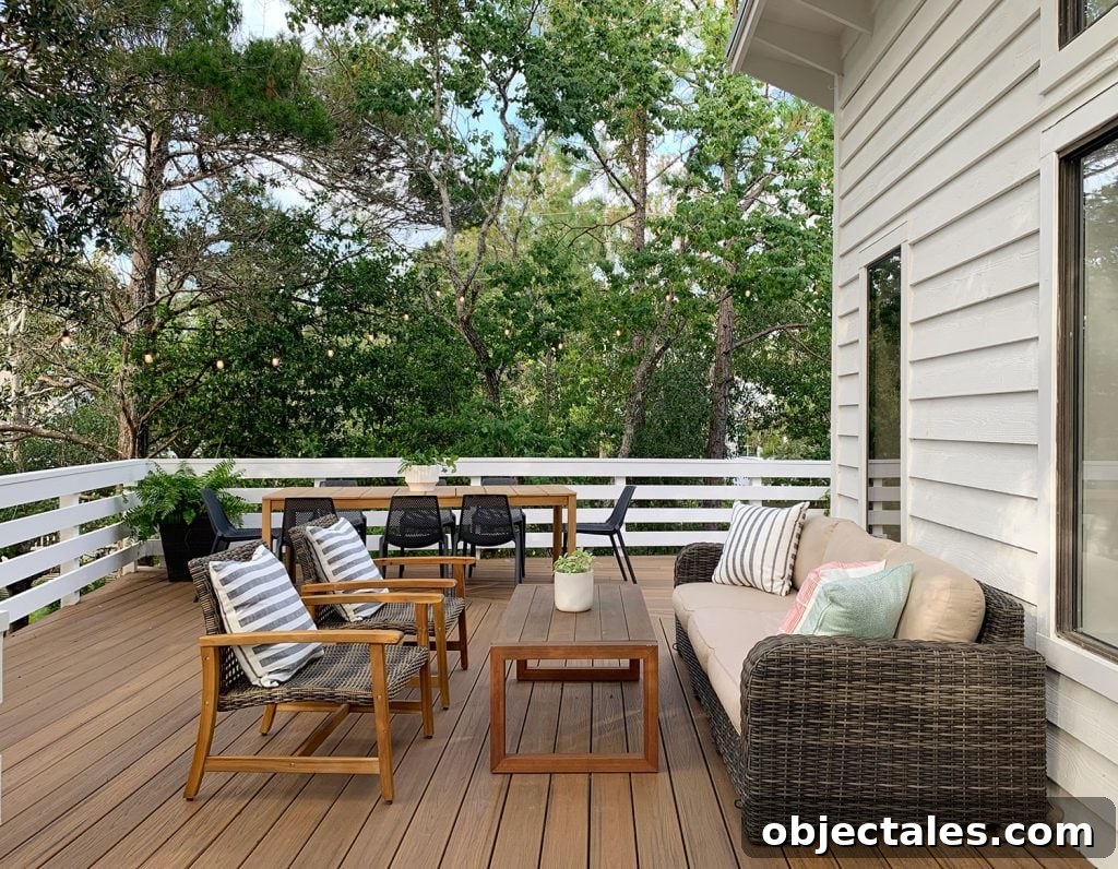 Before and After Home Photos: 14 Months of Renovation 14 Deck Seating Area With Outdoor Couch Table And Two Woven Lounge Chairs