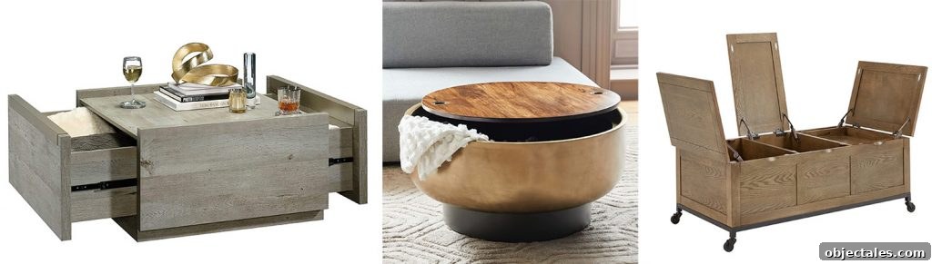 Storage Moodboard of 3 Hidden Storage Coffee Tables