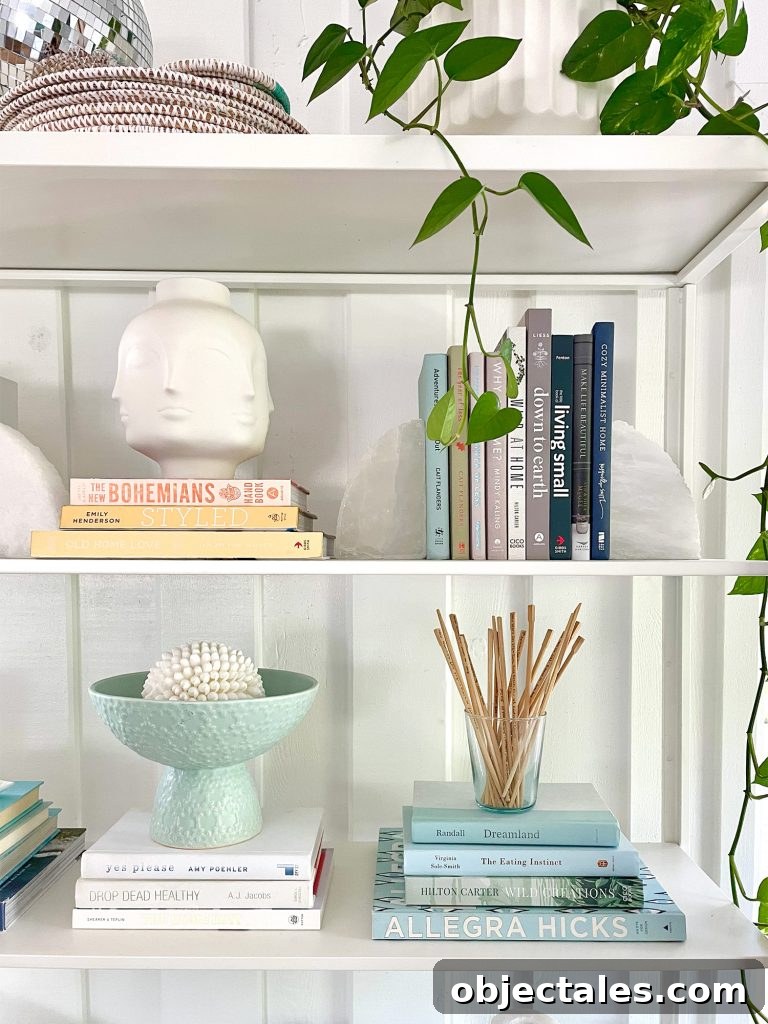 Family Room as Office, Art Studio, and Home Theater 12 Detail Of Ikea Fjalkinge Shelf Bookcase With Styled Books And Decorative Objects