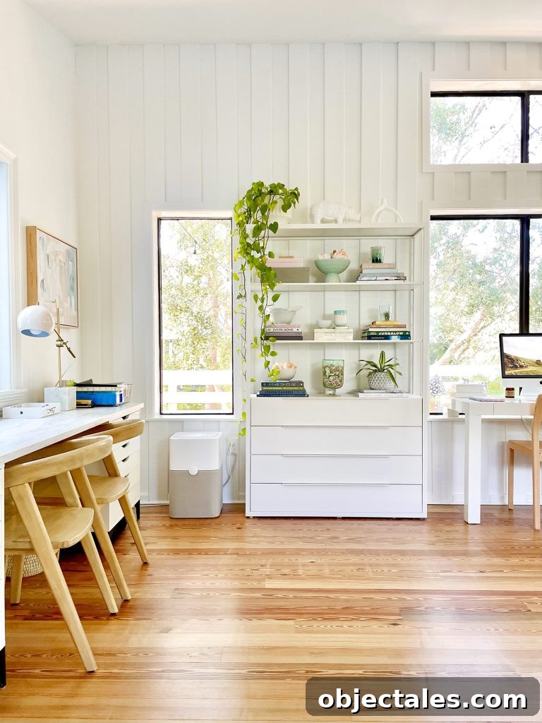 Family Room as Office, Art Studio, and Home Theater 5 Ikea Fjalkinge Bookcase In Modern White Family Room With Paneling And Kids Art Desk